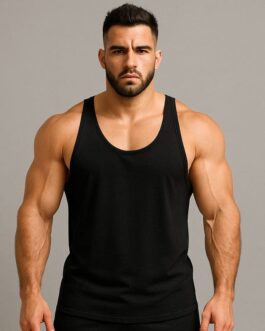 Camiseta Regata Cavada Masculina Preta Lisa Em DryFit Colmeia frente