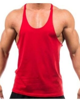 Camiseta Regata Cavada Masculina Vermelha Lisa Em DryFit Colmeia